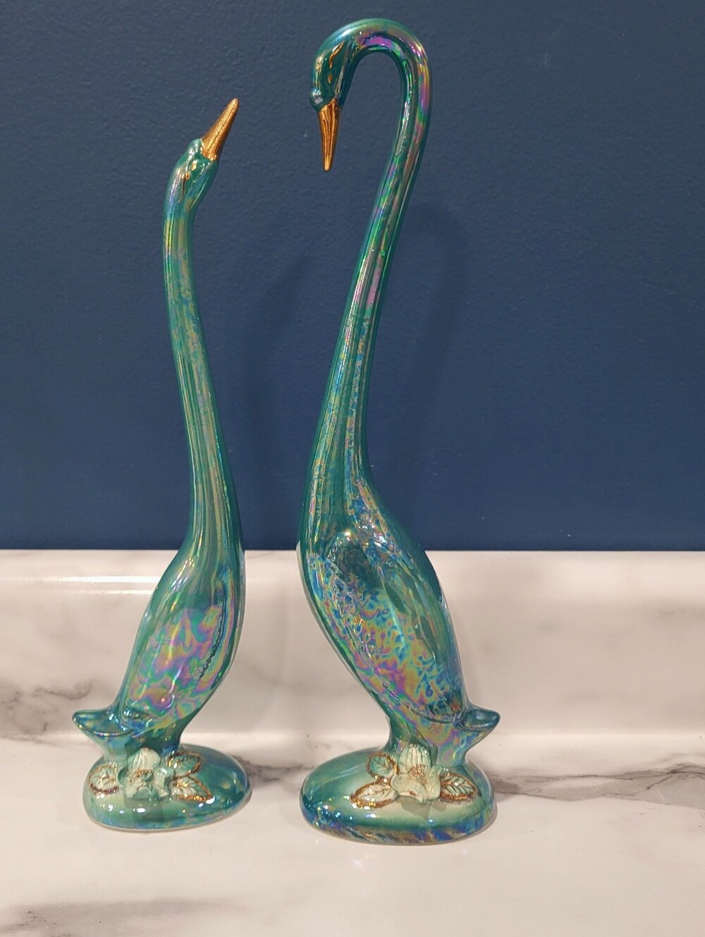 Vintage Norcrest Golden Dogwood Swan Figurines Pair Japan A95 Hollywood Regency